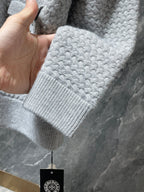 Leather CH Logo Grey Knit Cardigan Sweater™