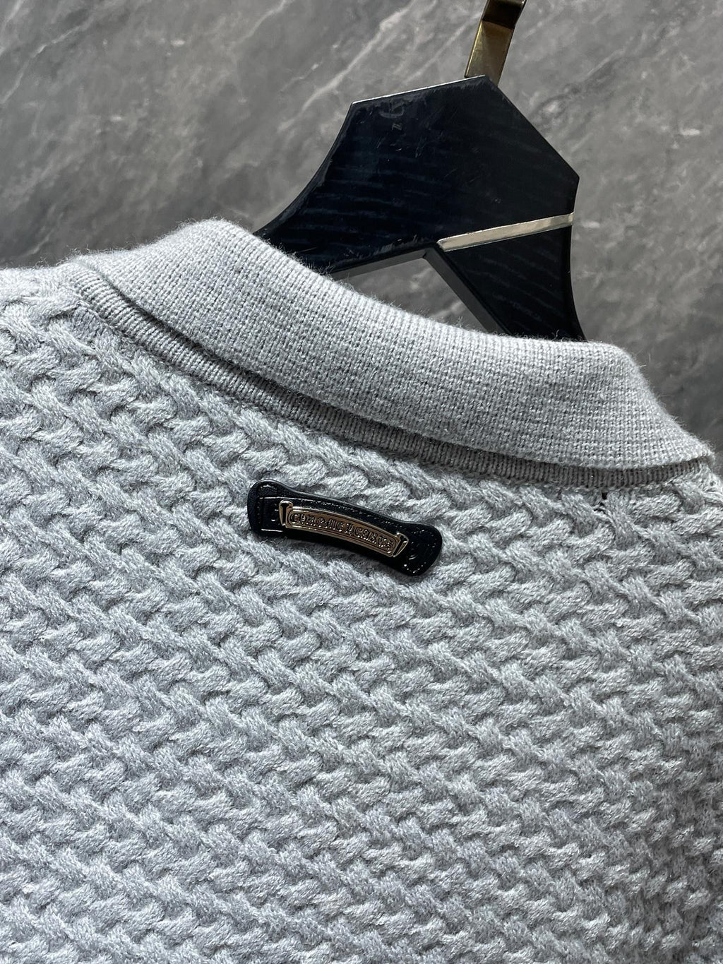 Leather CH Logo Grey Knit Cardigan Sweater™