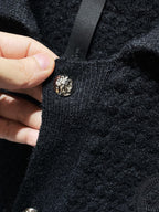 Leather CH Logo Black Knit Cardigan Sweater™