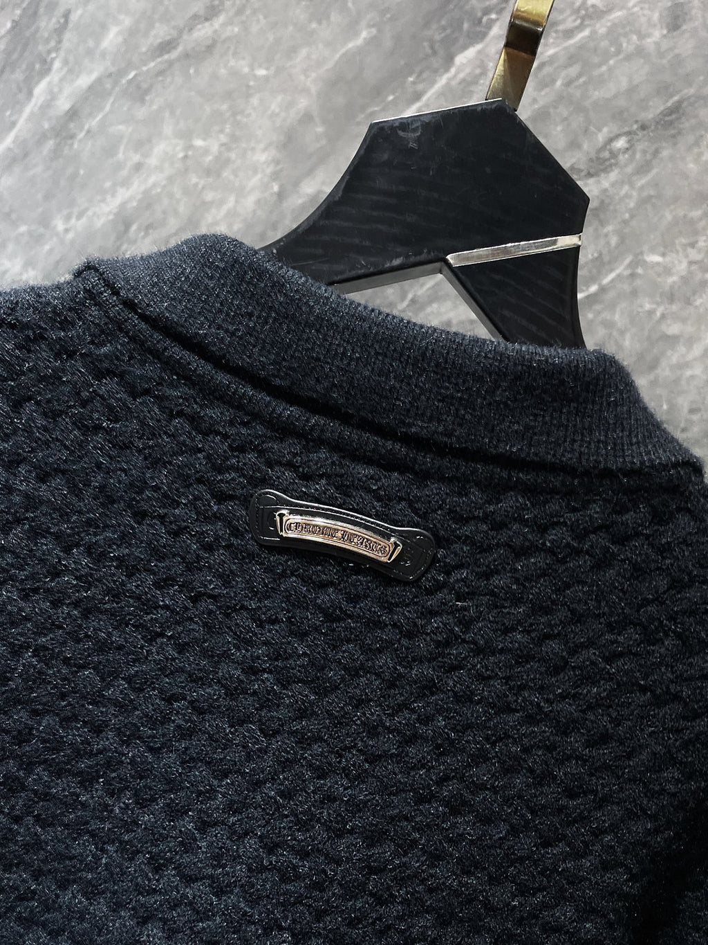 Leather CH Logo Black Knit Cardigan Sweater™