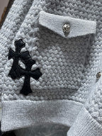 Leather CH Logo Grey Knit Cardigan Sweater™