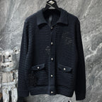 Leather CH Logo Black Knit Cardigan Sweater™