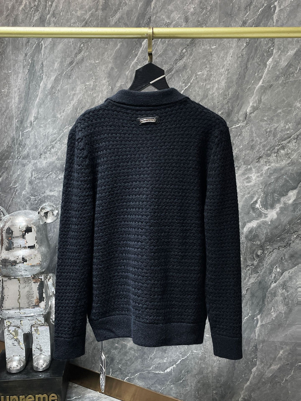 Leather CH Logo Black Knit Cardigan Sweater™