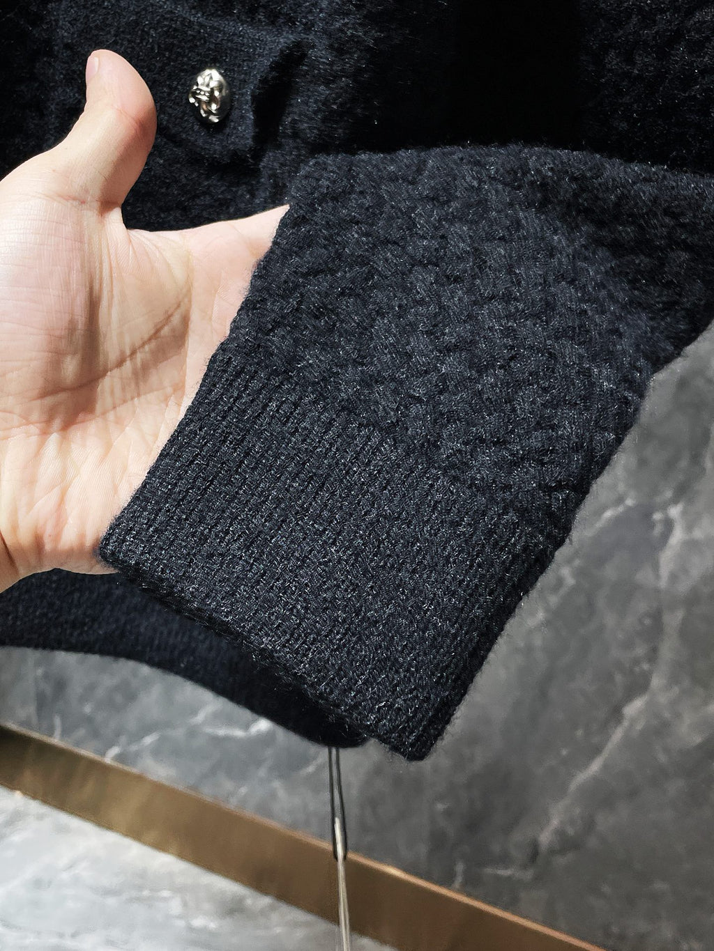 Leather CH Logo Black Knit Cardigan Sweater™