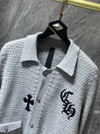 Leather CH Logo Grey Knit Cardigan Sweater™