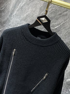 Diagonal Zipper Black Knit Sweater™