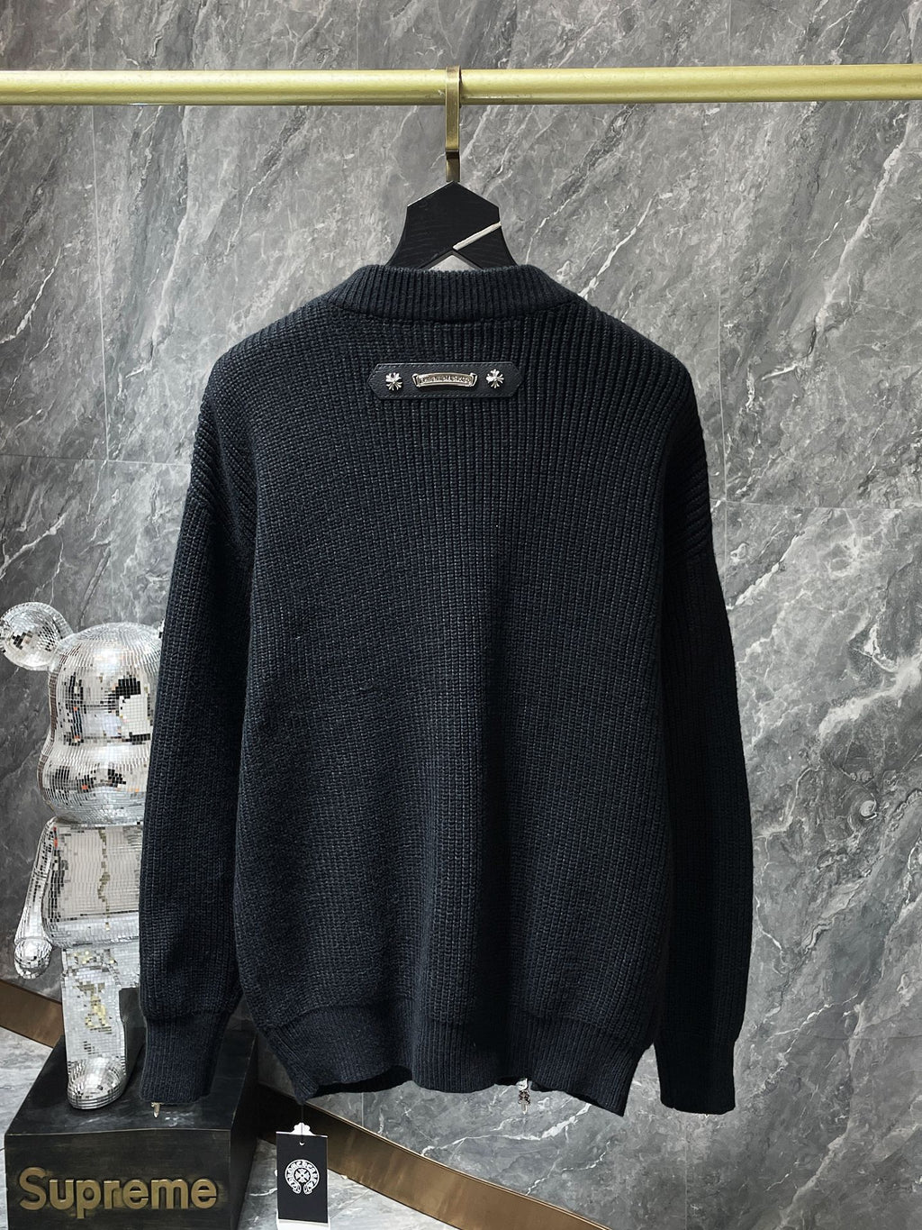Diagonal Zipper Black Knit Sweater™