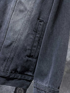 Torn Fabric Horse Shoe Logo Faded Black Denim Jacket™