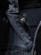 Torn Fabric Horse Shoe Logo Faded Black Denim Jacket™