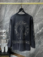 Rhinestone Horse Shoe Logo Faded Black Long Sleeve™