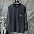 Rhinestone Horse Shoe Logo Faded Black Long Sleeve™