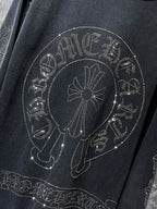 Rhinestone Horse Shoe Logo Faded Black Long Sleeve™