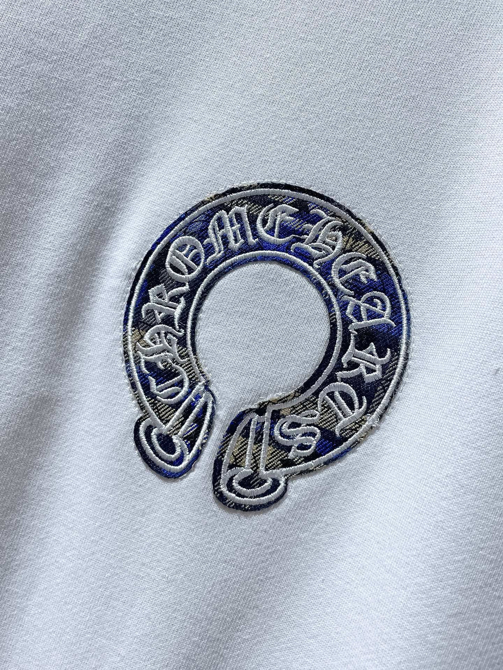 Blue Checkered Horse Shoe Logo White Hoodie™