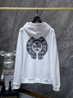 Blue Checkered Horse Shoe Logo White Hoodie™