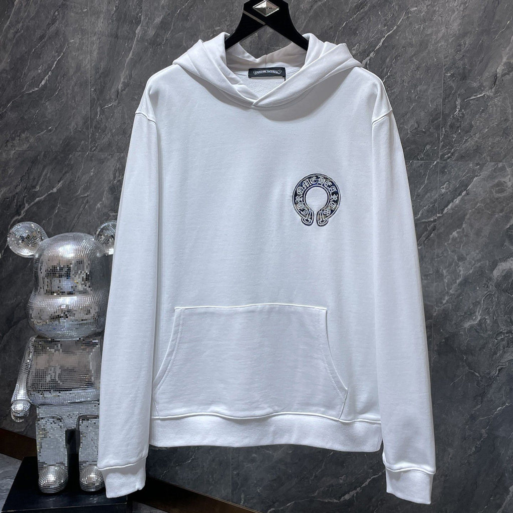 Blue Checkered Horse Shoe Logo White Hoodie™