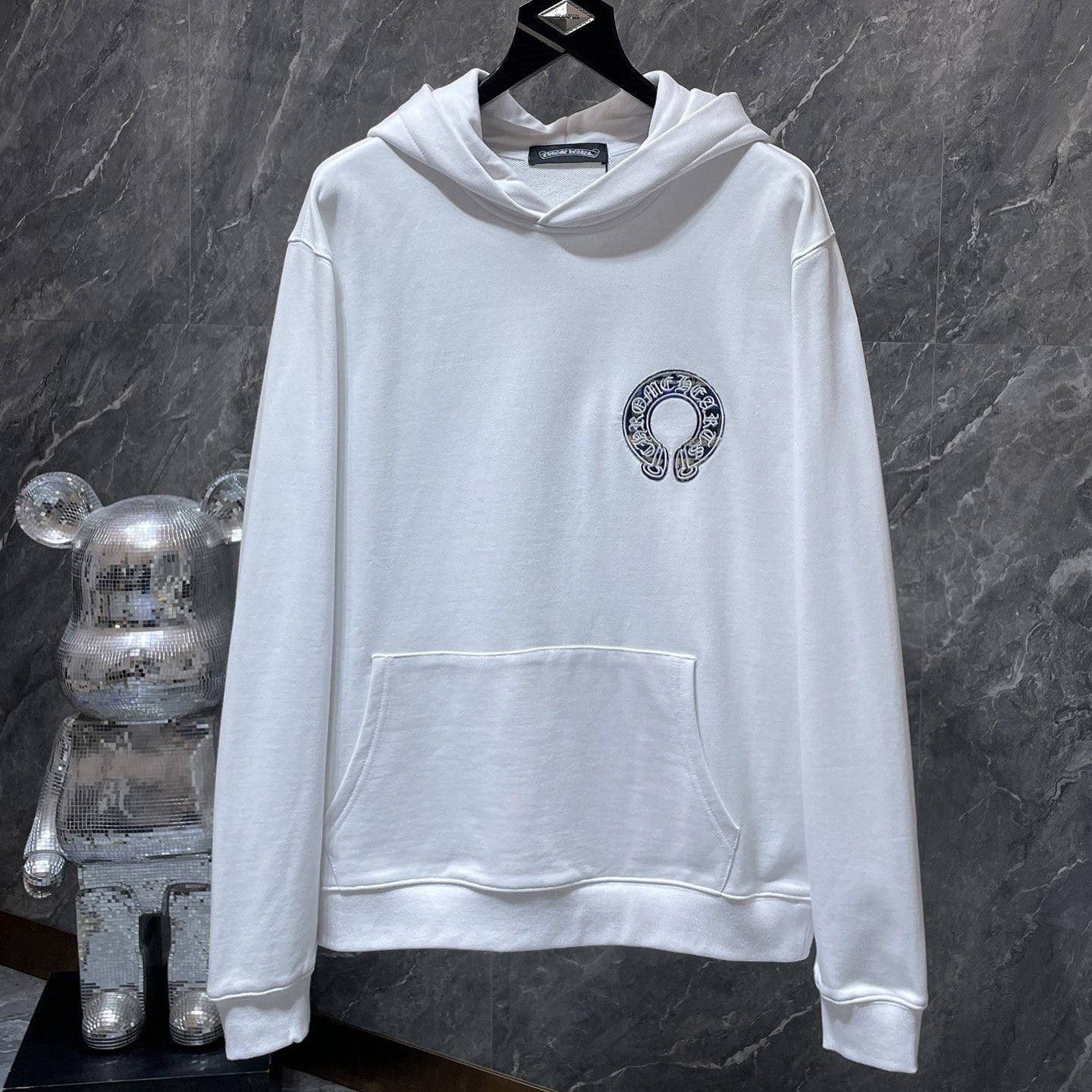 Blue Checkered Horse Shoe Logo White Hoodie™