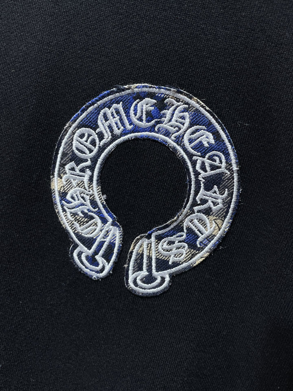 Blue Checkered Horse Shoe Logo Black Hoodie™
