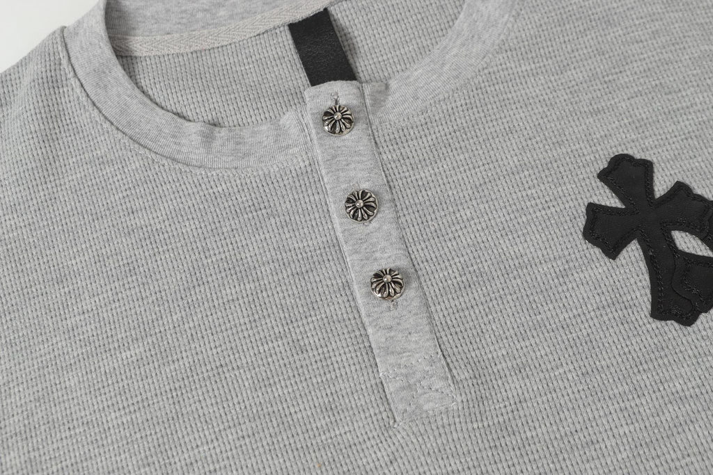 Double Black Leather Cross Grey Woven Long Sleeve™