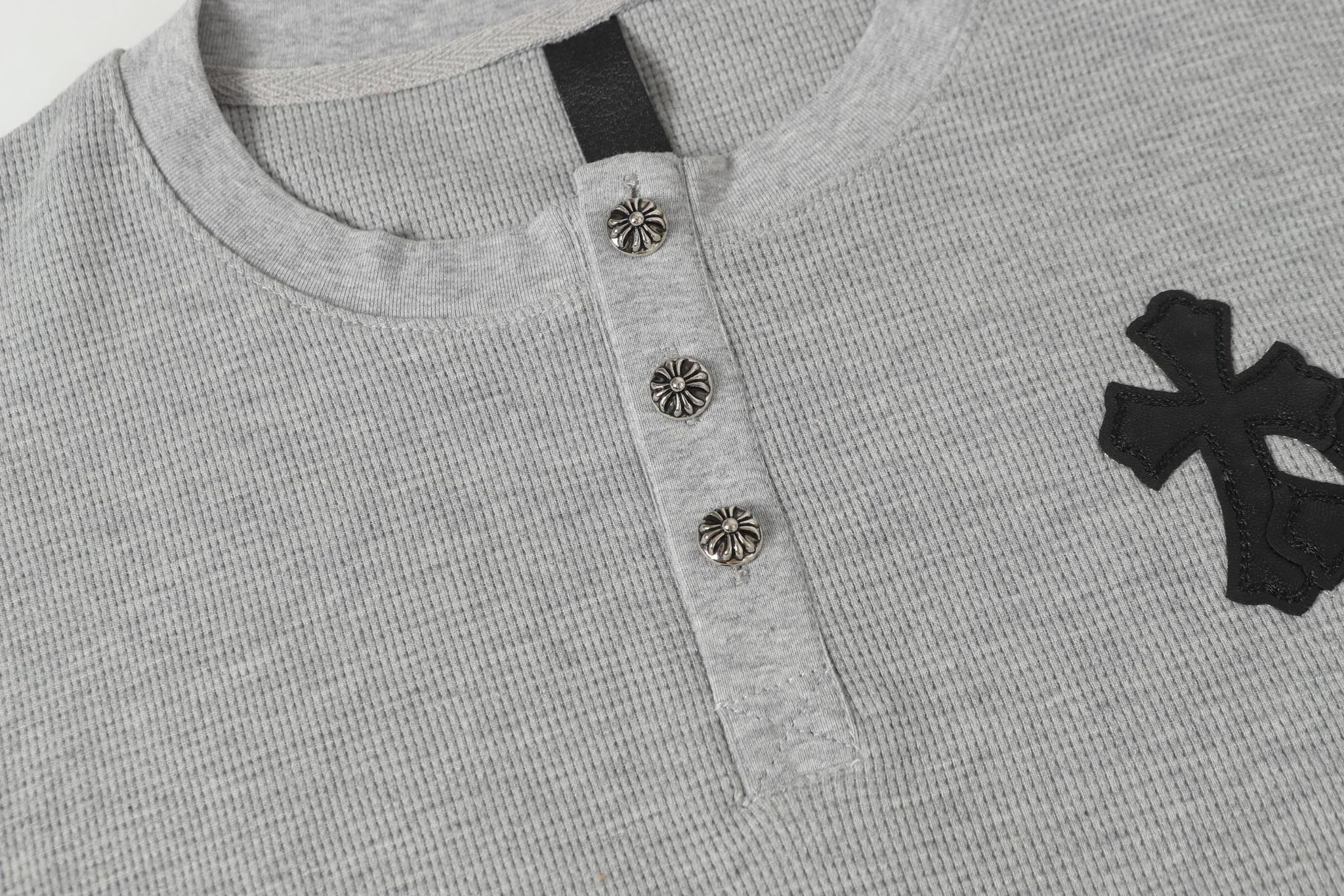 Double Black Leather Cross Grey Woven Long Sleeve™