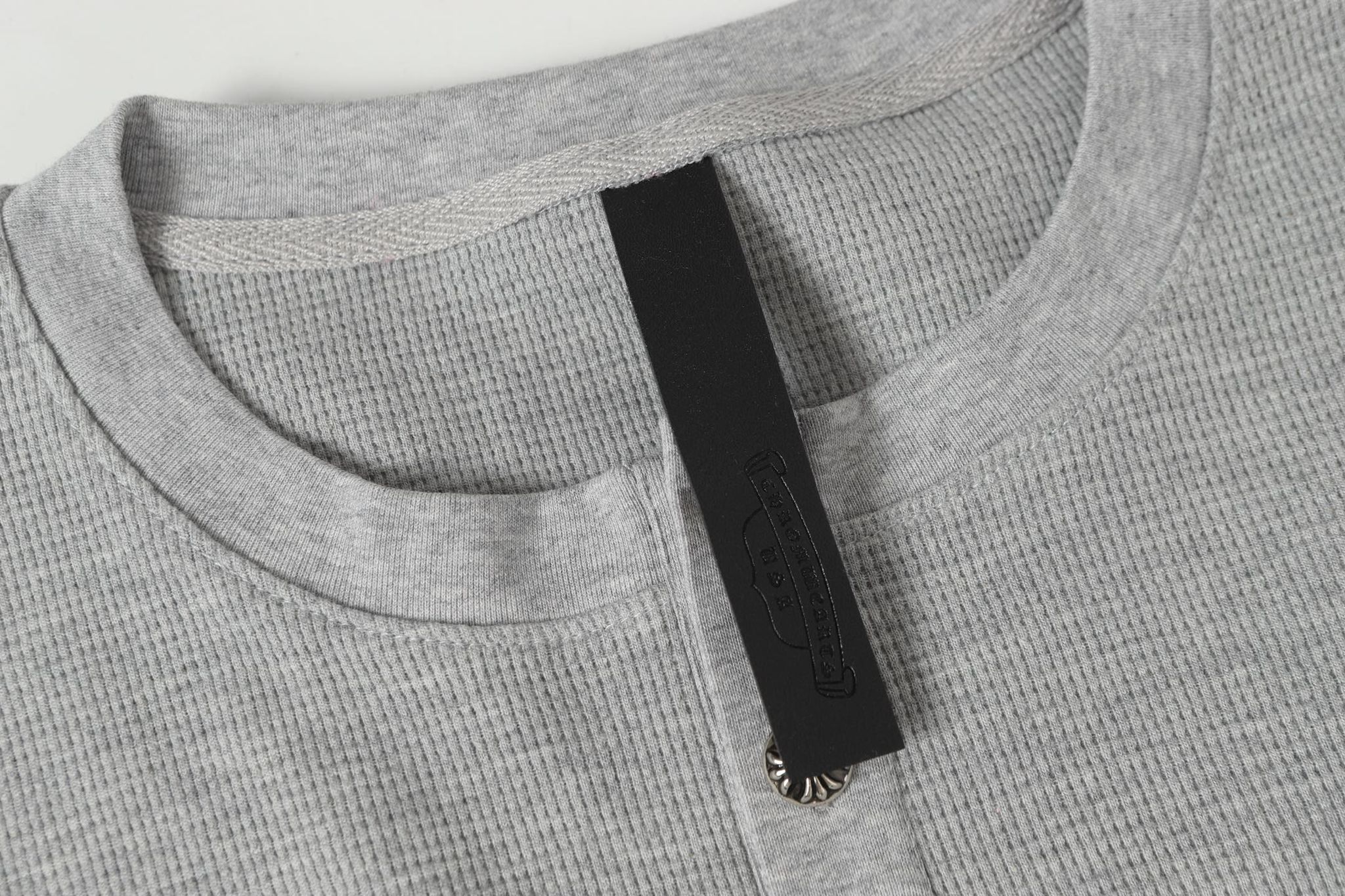 Double Black Leather Cross Grey Woven Long Sleeve™