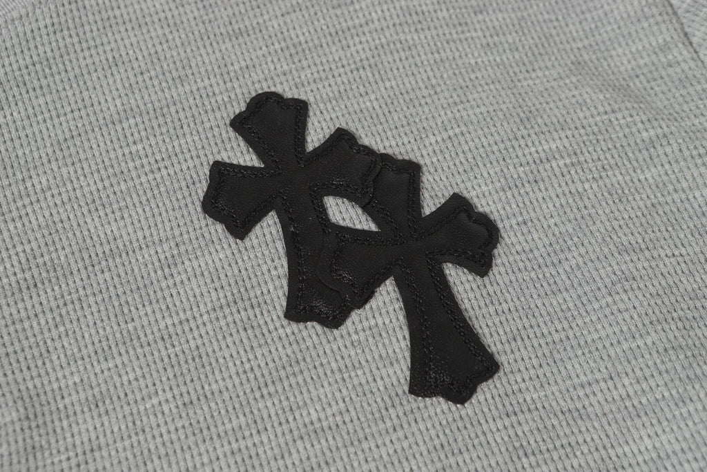 Double Black Leather Cross Grey Woven Long Sleeve™