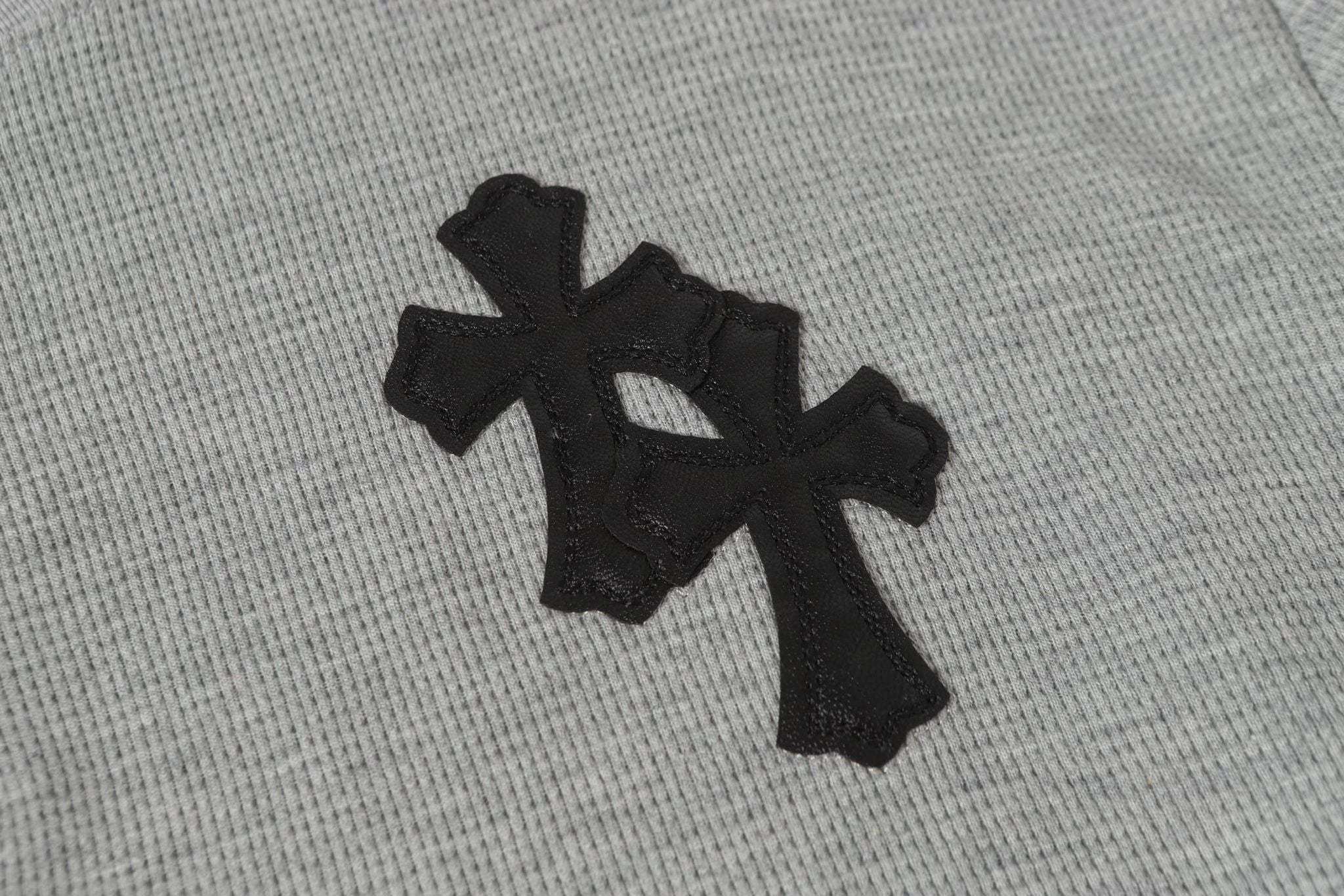 Double Black Leather Cross Grey Woven Long Sleeve™