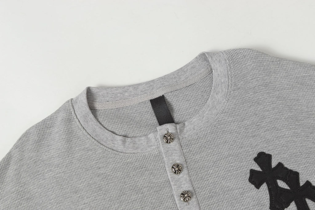 Double Black Leather Cross Grey Woven Long Sleeve™