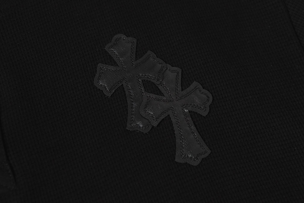Double Black Leather Cross Black Woven Long Sleeve™