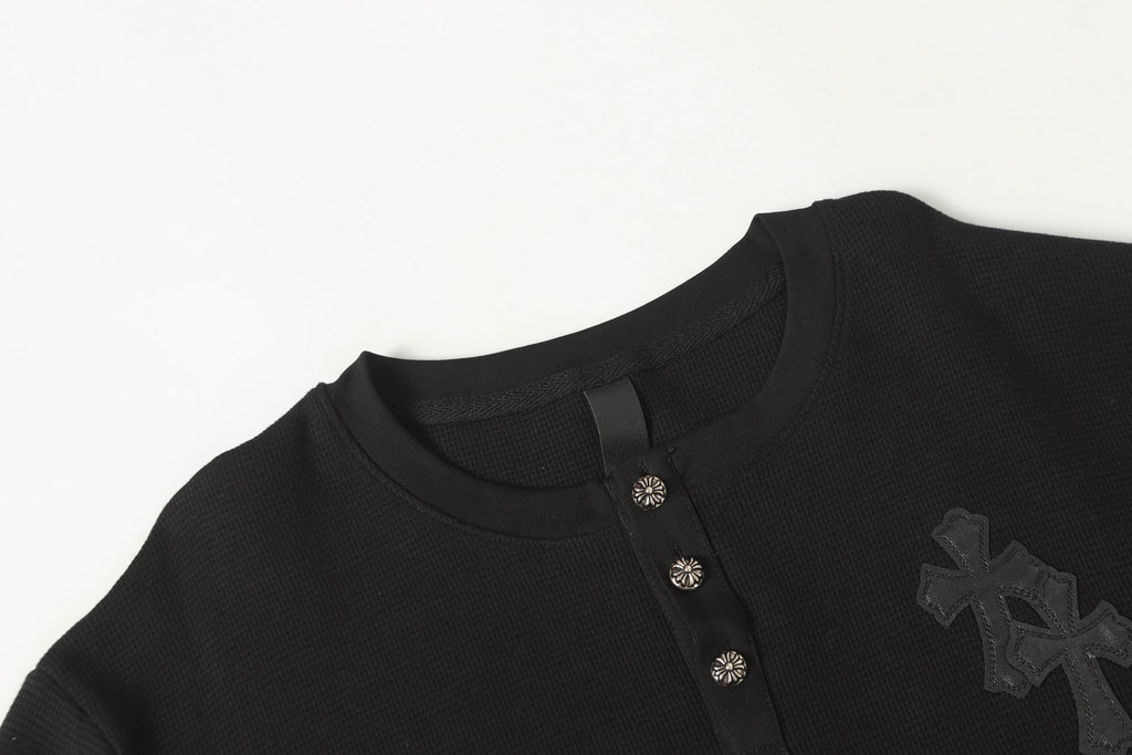 Double Black Leather Cross Black Woven Long Sleeve™