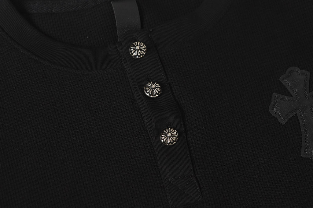 Double Black Leather Cross Black Woven Long Sleeve™