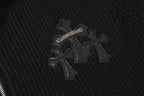 Triple Leather Cross Black Wool Full Zip Hoodie™