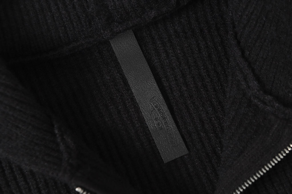 Triple Leather Cross Black Wool Full Zip Hoodie™