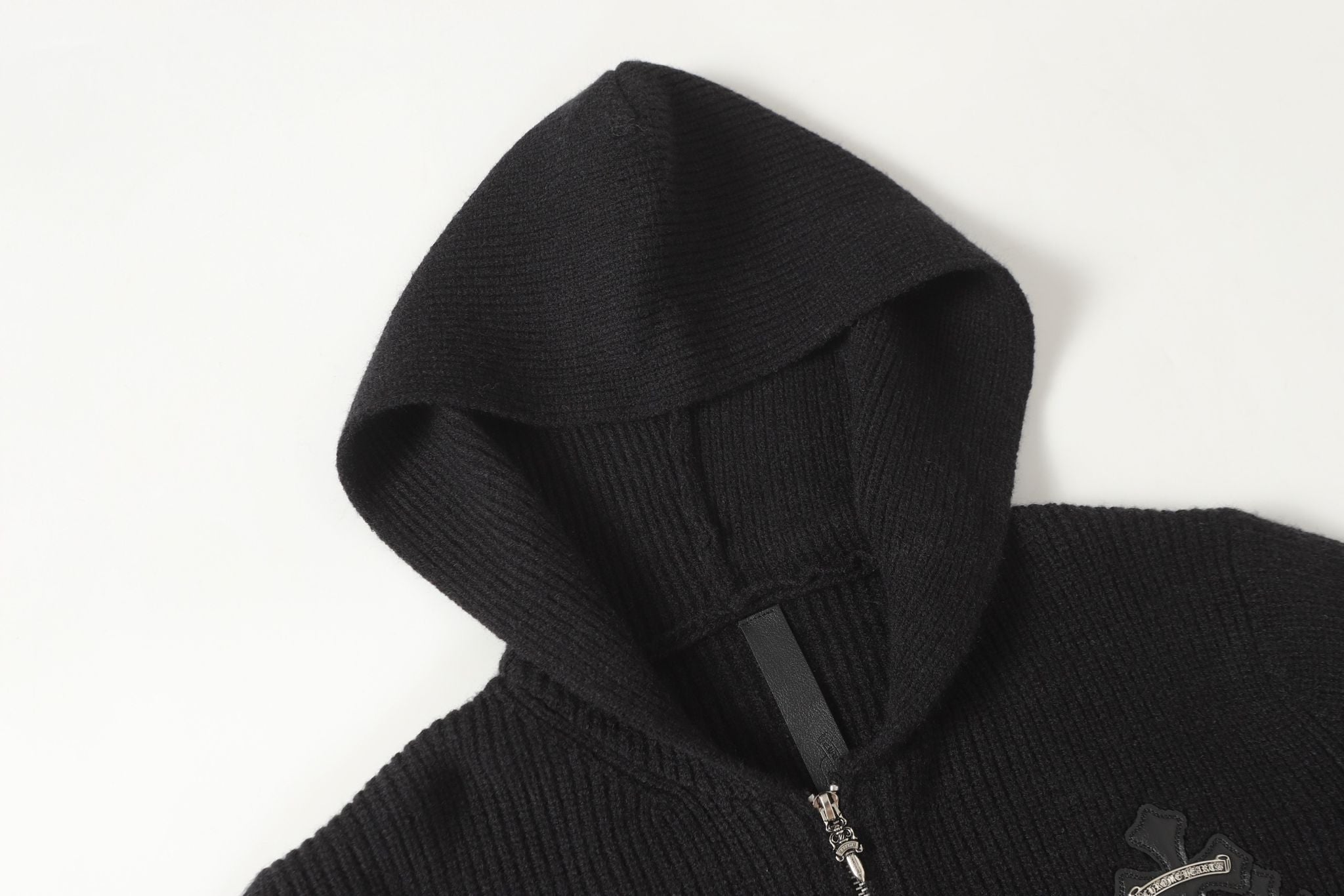 Triple Leather Cross Black Wool Full Zip Hoodie™
