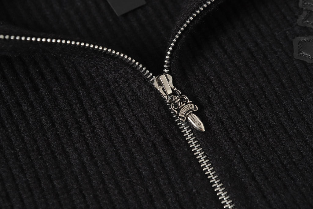 Triple Leather Cross Black Wool Full Zip Hoodie™