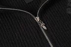 Triple Leather Cross Black Wool Full Zip Hoodie™