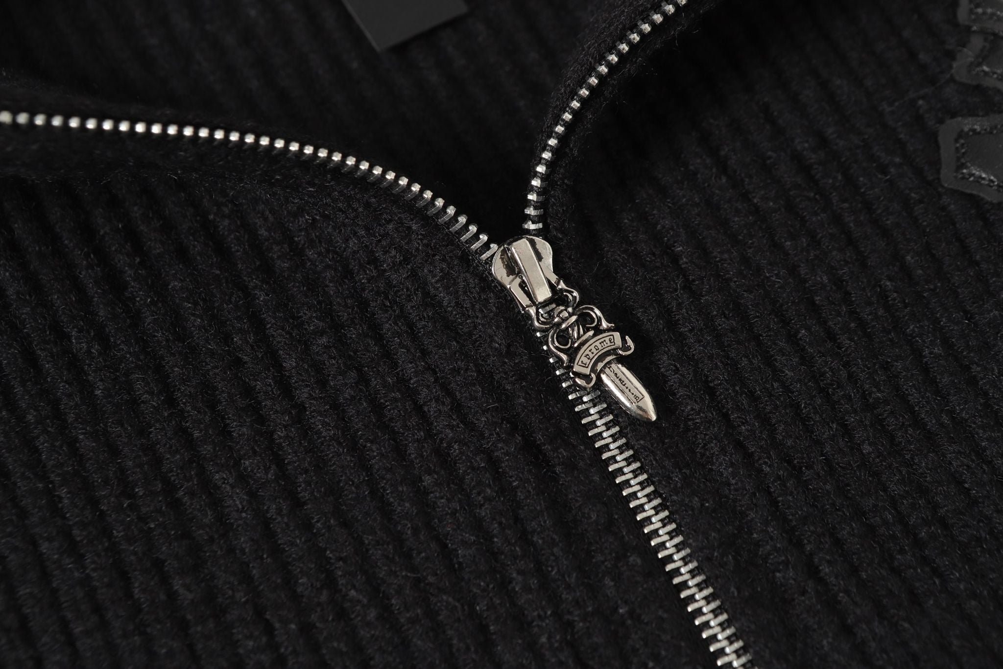 Triple Leather Cross Black Wool Full Zip Hoodie™