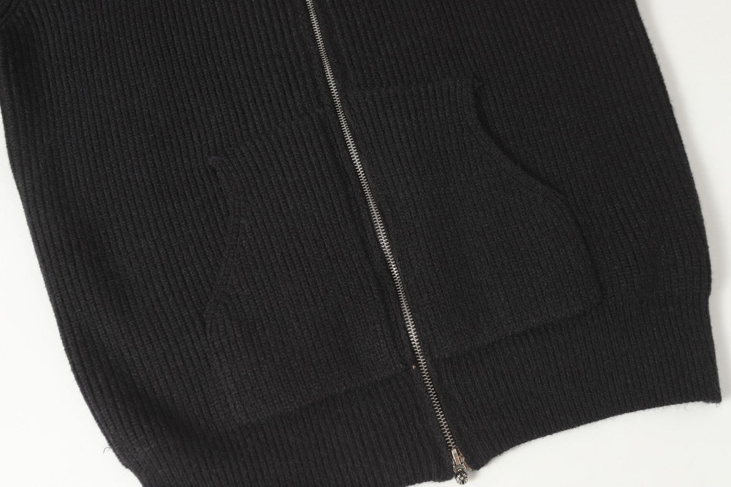 Triple Leather Cross Black Wool Full Zip Hoodie™