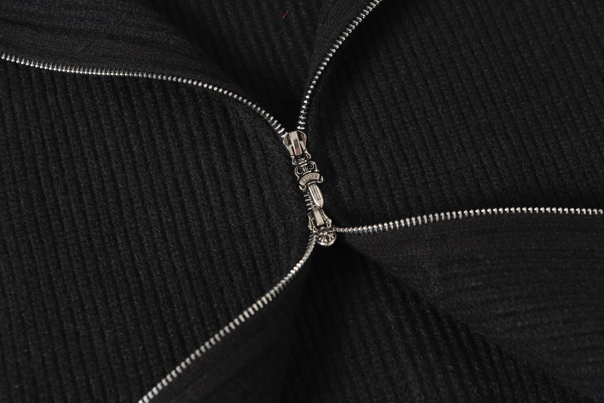 Triple Leather Cross Black Wool Full Zip Hoodie™