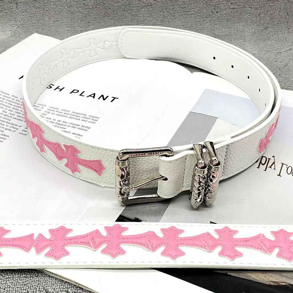 Pink Crosses White Leather Belt™