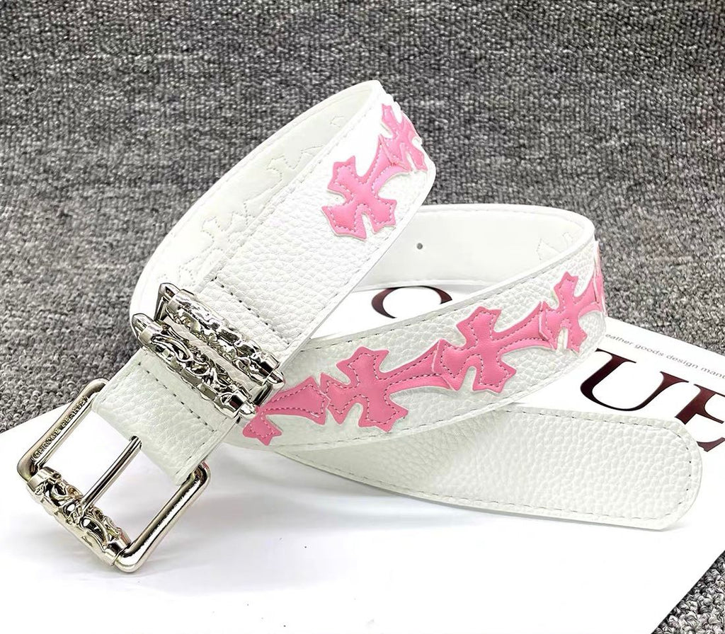 Pink Crosses White Leather Belt™