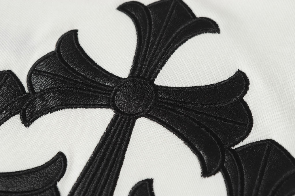 Black Leather Triple Cross F You White T-Shirt™
