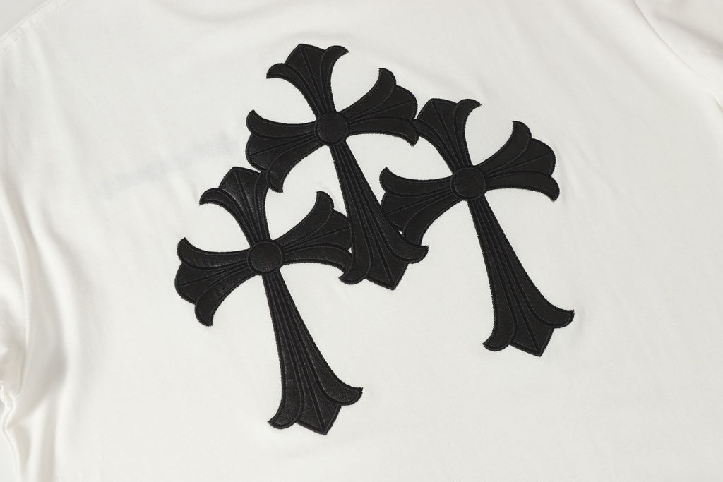 Black Leather Triple Cross F You White T-Shirt™