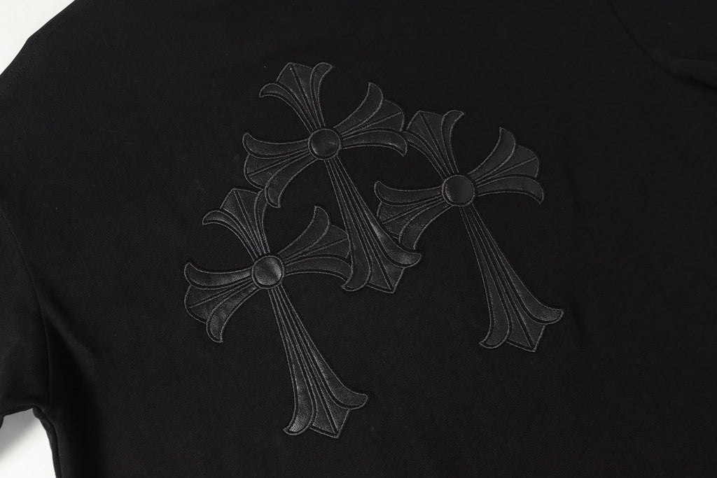 Black Leather Triple Cross F You Black T-Shirt™