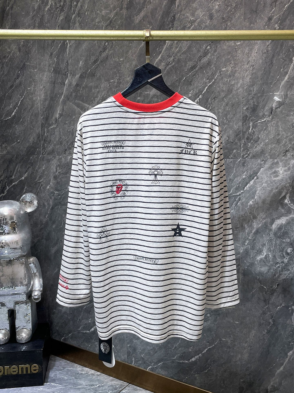 Red Collar Grey Striped Long Sleeve™