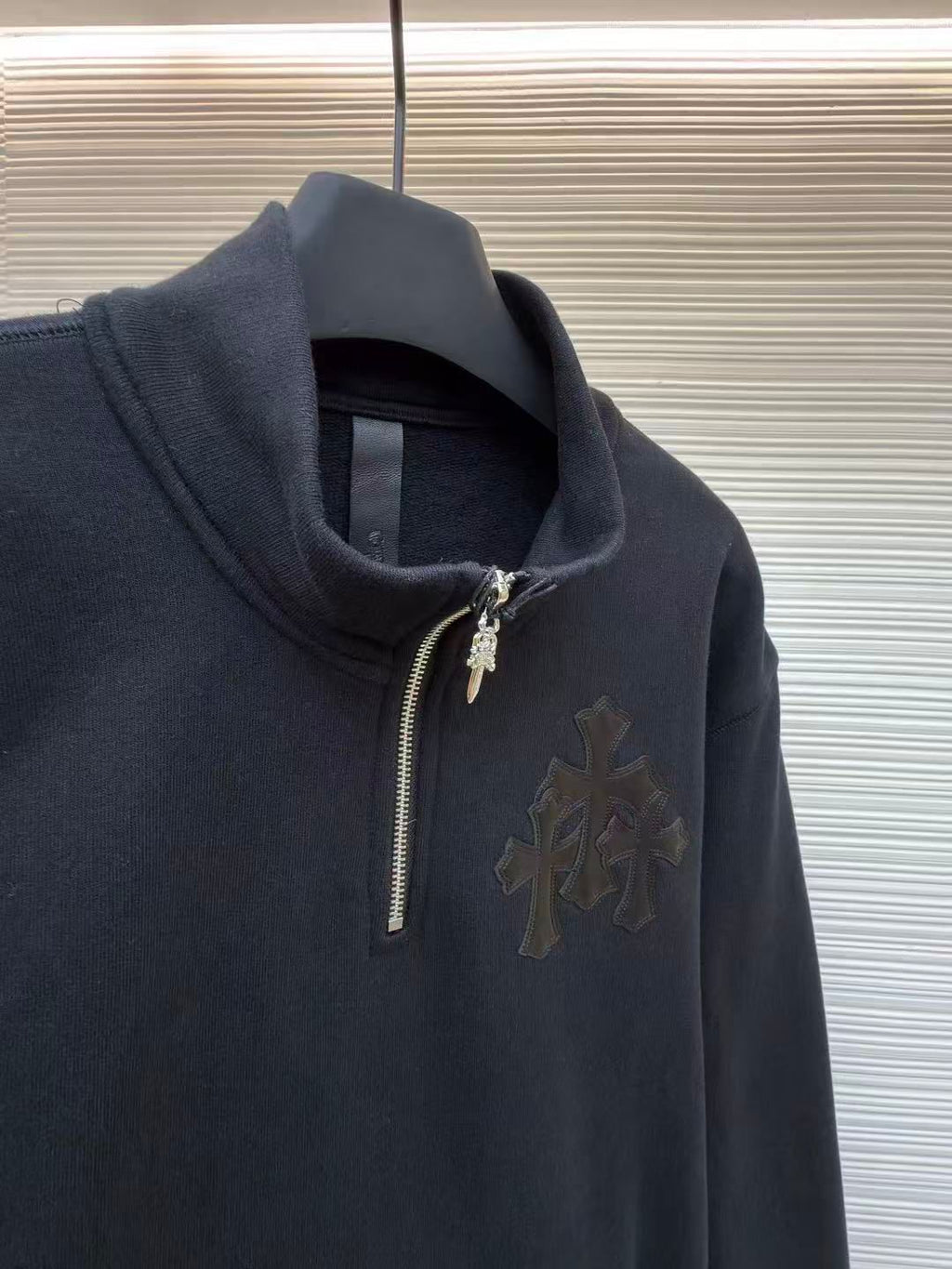 Black Leather Triple Cross Black Quarter Zip Sweater™