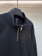 Black Leather Triple Cross Black Quarter Zip Sweater™