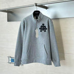 Black Leather Triple Cross Grey Quarter Zip Sweater™