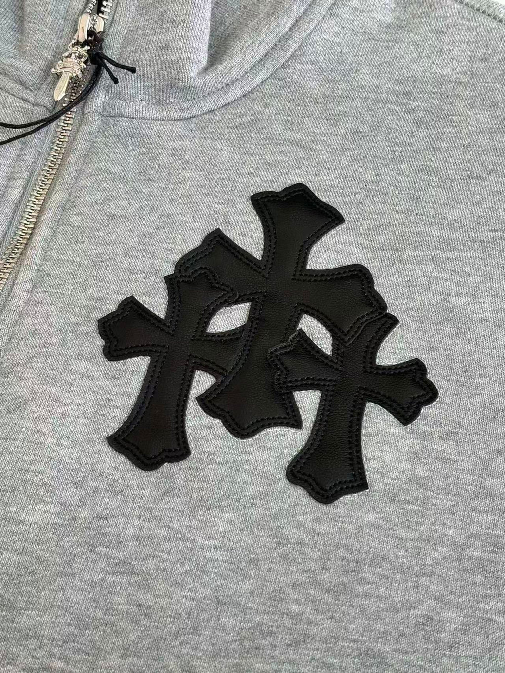 Black Leather Triple Cross Grey Quarter Zip Sweater™