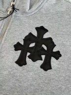 Black Leather Triple Cross Grey Quarter Zip Sweater™
