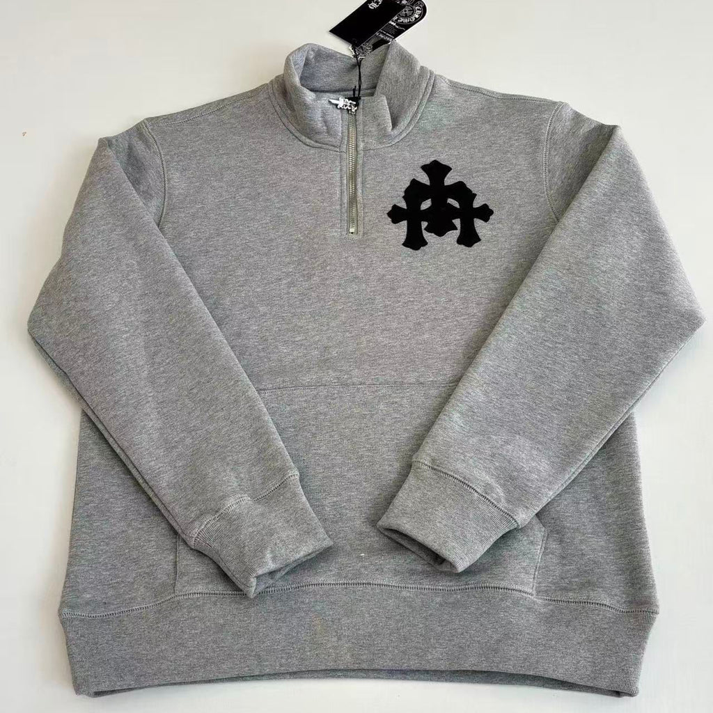 Black Leather Triple Cross Grey Quarter Zip Sweater™